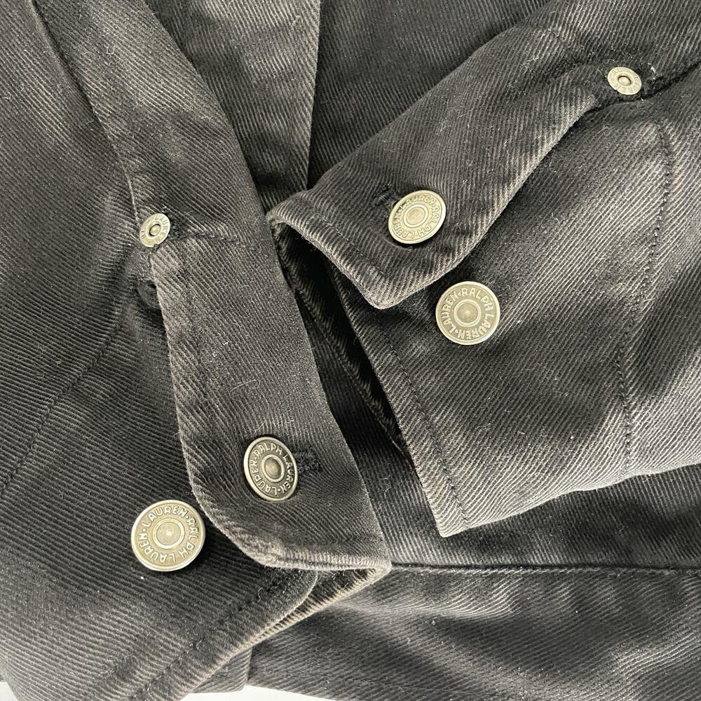 Lauren Ralph Lauren Cropped Black Denim Jacket with Leather Collar MD Petite - Picture 9 of 14
